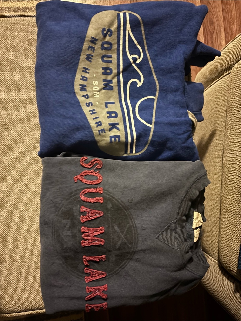Squam lake Sweatshirts in Navy Blue and bright blue with Graphic Logos